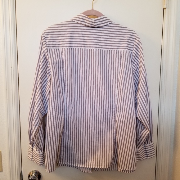 Lane Bryant 26 Gray and White Striped Blouse - Picture 3 of 6